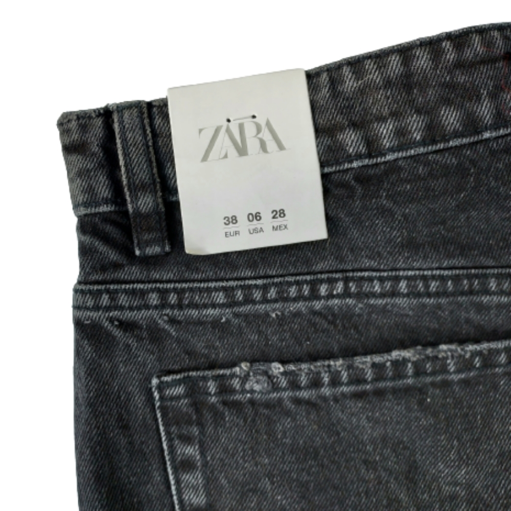 Zara Black Denim High Rise Distressed Short Size 6 Button Fly Frayed Hem NEW NWT - Picture 5 of 9